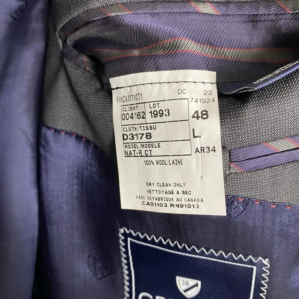 Loro Piana 130 Cremieux Mens 48L Solid Gray Blazer Wool Suit Jacket Sport Coat